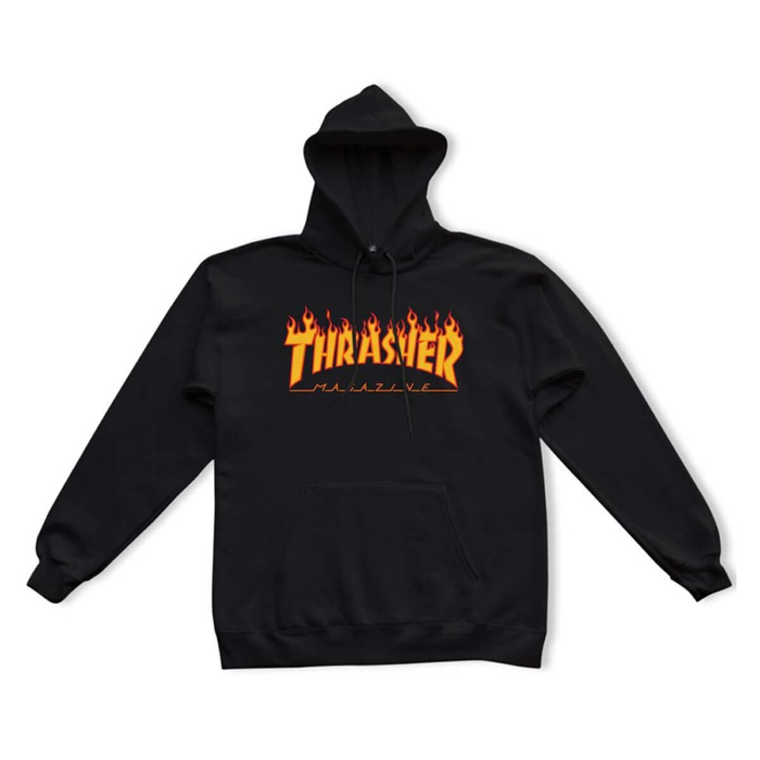 THRASHER MAGAZINE FLAME PULLOVER HOODIE BLACK M