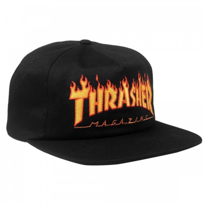 THRASHER MAGAZINE FLAME EMBROIDERED SNAPBACK CAP BLACK UNI