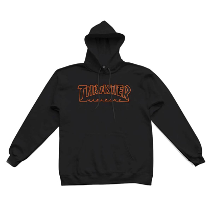 THRASHER MAGAZINE OUTLINED PULLOVER HOODIE BLACK/ORANGE L