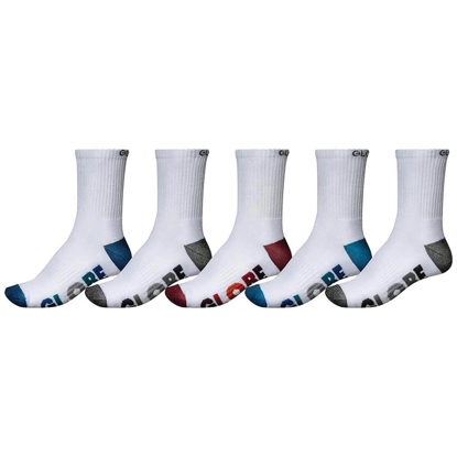 GLOBE MULTI STRIPE CREW SOCK 5 PACK WHITE 39-44,5
