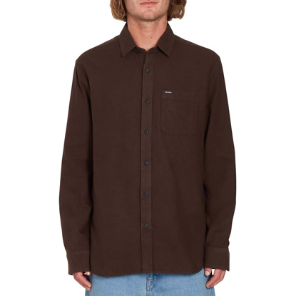 VOLCOM CADEN SOLID LONGSLEEVE SHIRT DARK BROWN S