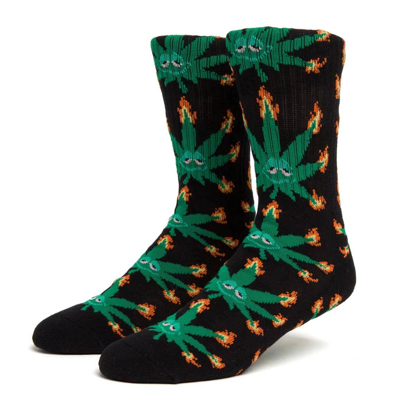 HUF GREEN BUDDY FLAME SOCKS BLACK UNI
