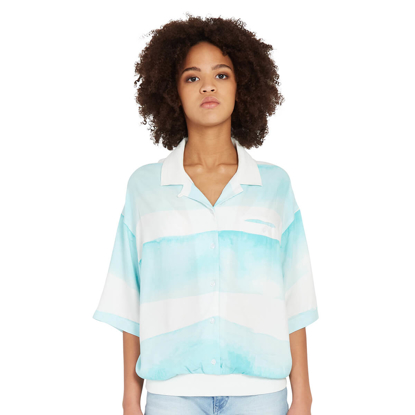 VOLCOM STAY STRIPES WOVEN SS PALE AQUA S