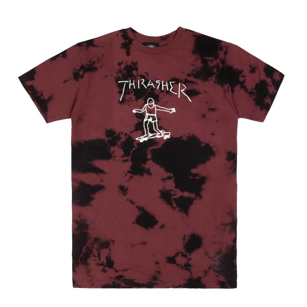 THRASHER MAGAZINE W GONZ LOGO TIE-DYE T-SHIRT TIE DYE BURGUNDY L