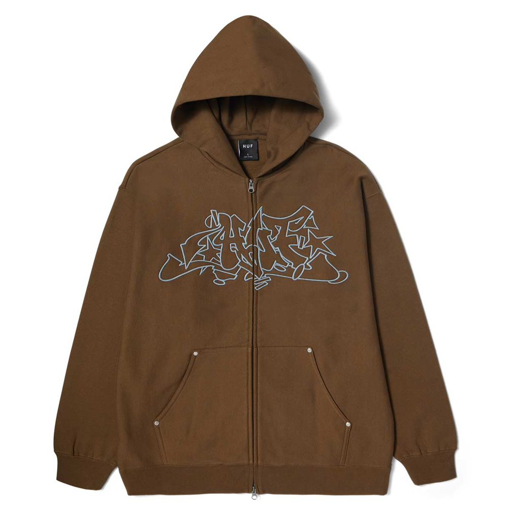 HUF OUTLINES HEAVY WEIGHT ZIP HOODIE BROWN M