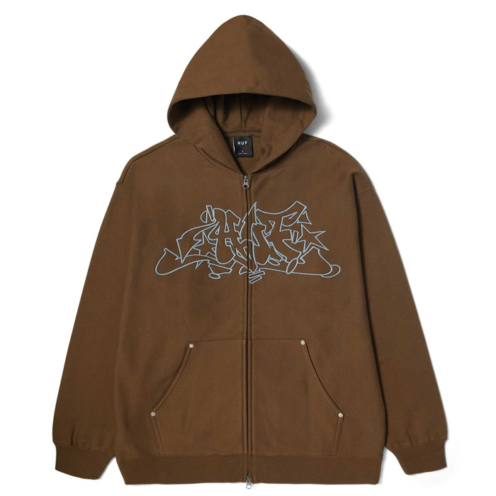 HUF OUTLINES HEAVY WEIGHT ZIP HOODIE BROWN M