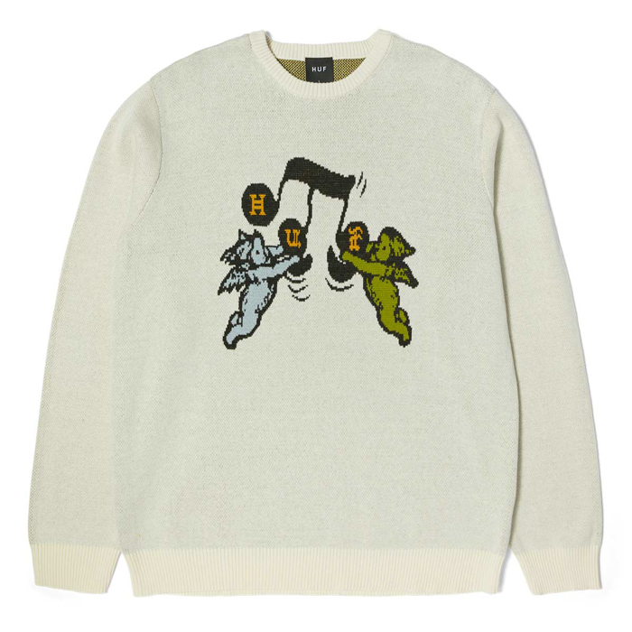 HUF SONG INTARSIA CREWNECK PULLOVER LINEN L