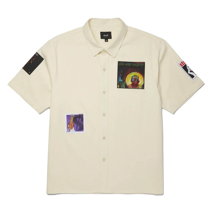 HUF STAX PATCHES BUTTON UP SHIRT NATURAL XL