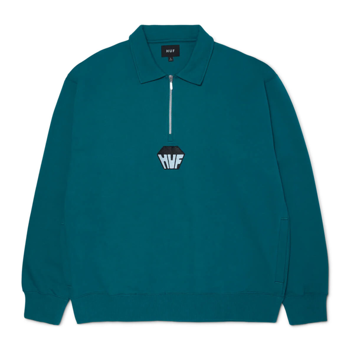 HUF BIG BLOCK 1/4 ZIP FRENCH TERRY SEA GREEN M
