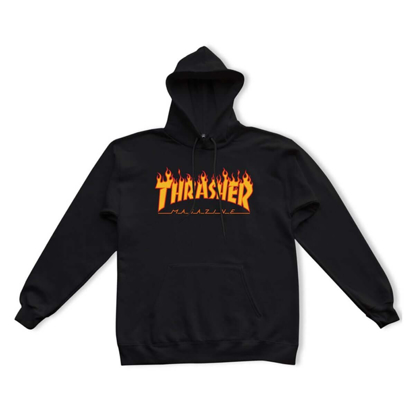 THRASHER MAGAZINE FLAME HOOD PULLOVER BLACK XL