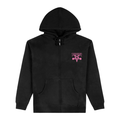 THRASHER MAGAZINE SKATE GOAT ZIP HOODIE PULLOVER BLACK/PINK S