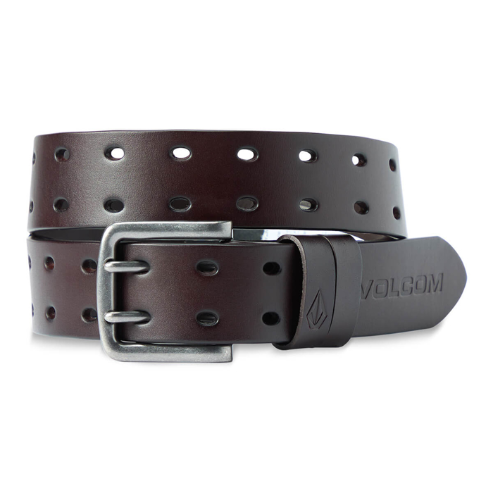 VOLCOM TWO SPIKE LEATHER BELT BROWN 36