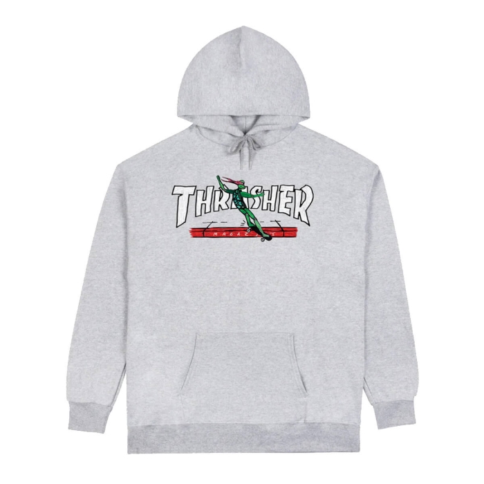 THRASHER MAGAZINE RED CURB BY LSD WORLDPEACE HOODIE ASH GREY XL