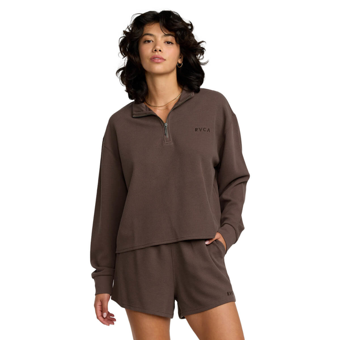 RVCA GLORY WAFFLE PULLOVER BROWN BEAR M/10
