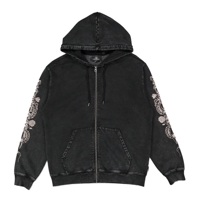 VOLCOM DIE BY THE STONE ZIP PULLOVER LIGHT ACID BLACK M