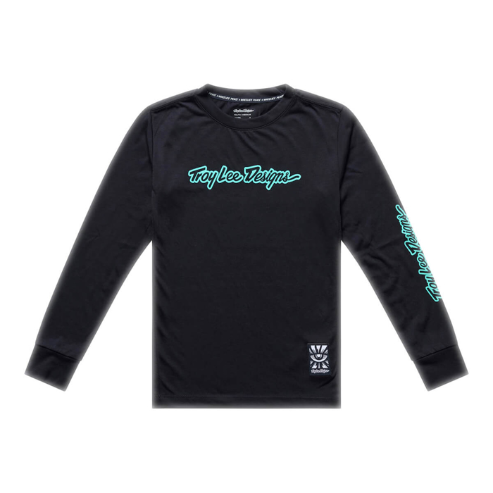 TROY LEE DESIGNS YOUTH SKYLINE RIDE LONG SLEEVE TEE SIGNATURE BLACK / REAL TEAL L