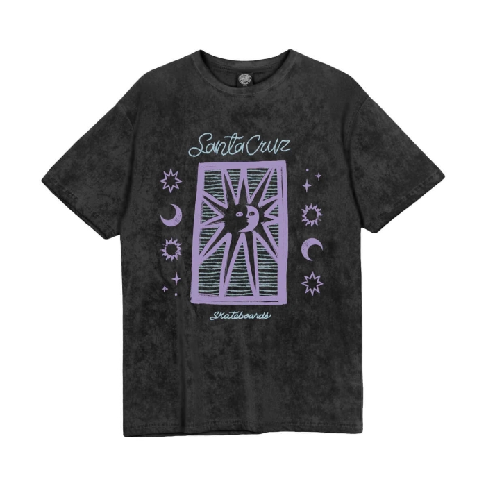 SANTA CRUZ SUN STAMP SCRIPT T-SHIRT CHARCOAL ACID WASH 8