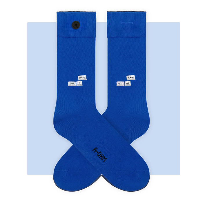ADAM CASUAL SOCKS BLUE CTRL ALT DEL EMB NAUTICAL BLUE 36-40