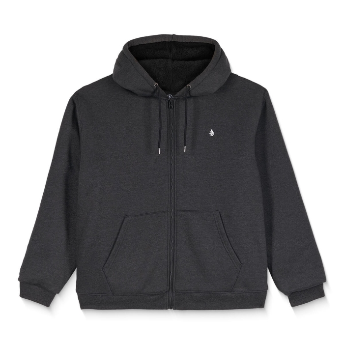 VOLCOM SINGLE STONE LINED ZIP HOODIE HEATHER BLACK XL