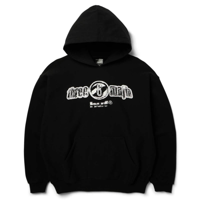 HUF THREE 6 MAFIA HEAVYWEIGHT HOODIE PULLOVER BLACK M