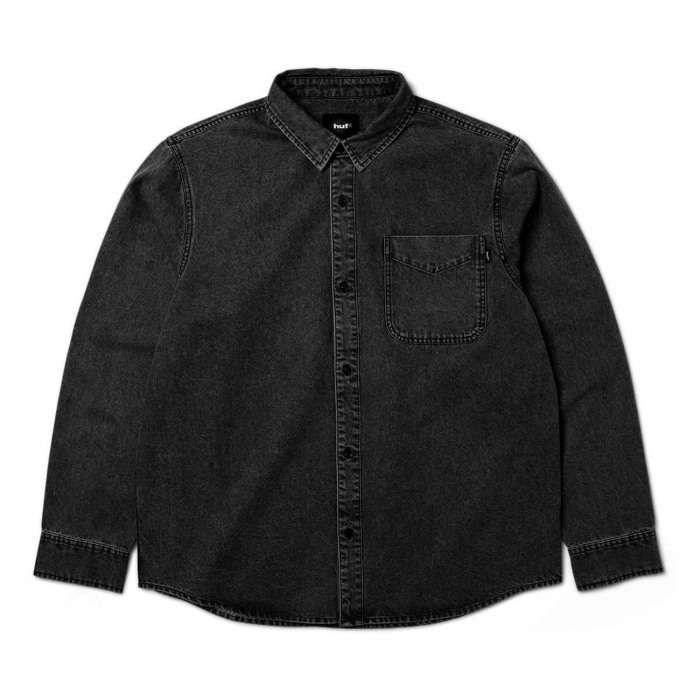 HUF CARSON OVERDYED DENIM LS SHIRT BLACK M