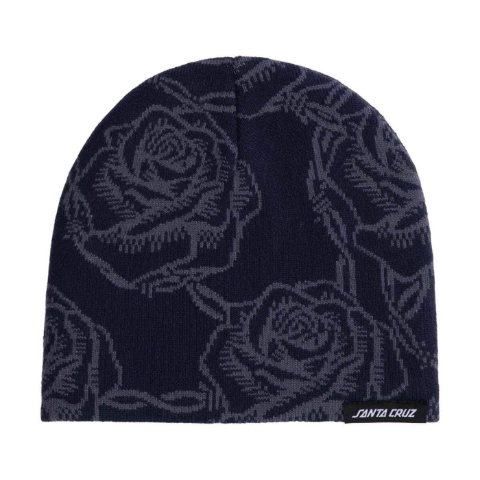 SANTA CRUZ STRIP SKULL BEANIE NAVY ROSES UNI